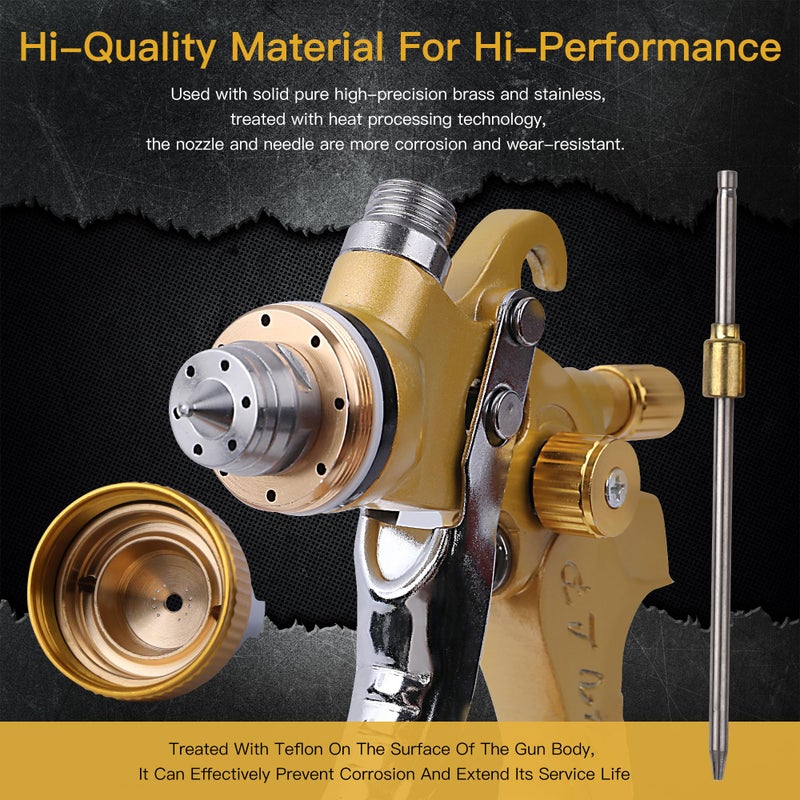 Zeinlenx HVLP Spray Gun with 10Pcs 600ML Disposable Paint Cups, 4 Nozzles,1.4/1.7/2.0/2.5mm, Automotive Gravity Feed Paint Spray Gun Kit with Air Compressor Regulator for Auto (Gold) - Image 3