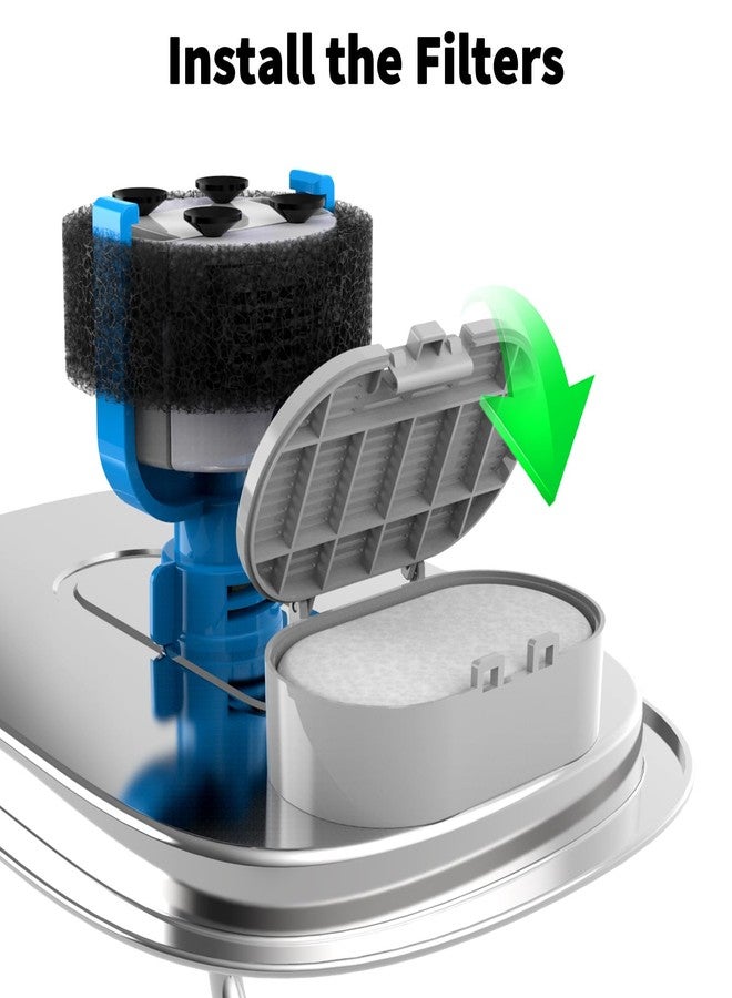 Wonder Creature 16 Pack Cat Water Fountain Filter Replacement, 4+4/8+8/12+12/16+16 Pack for Stainless Steel Cat Fountain 2L/67oz and 3.2L/108oz, 8 Carbon Filters & 8 Pre-Filter Sponges - Image 3