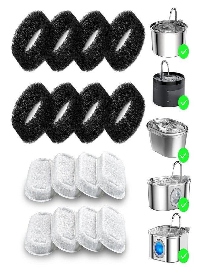 Wonder Creature 16 Pack Cat Water Fountain Filter Replacement, 4+4/8+8/12+12/16+16 Pack for Stainless Steel Cat Fountain 2L/67oz and 3.2L/108oz, 8 Carbon Filters & 8 Pre-Filter Sponges - Image 1