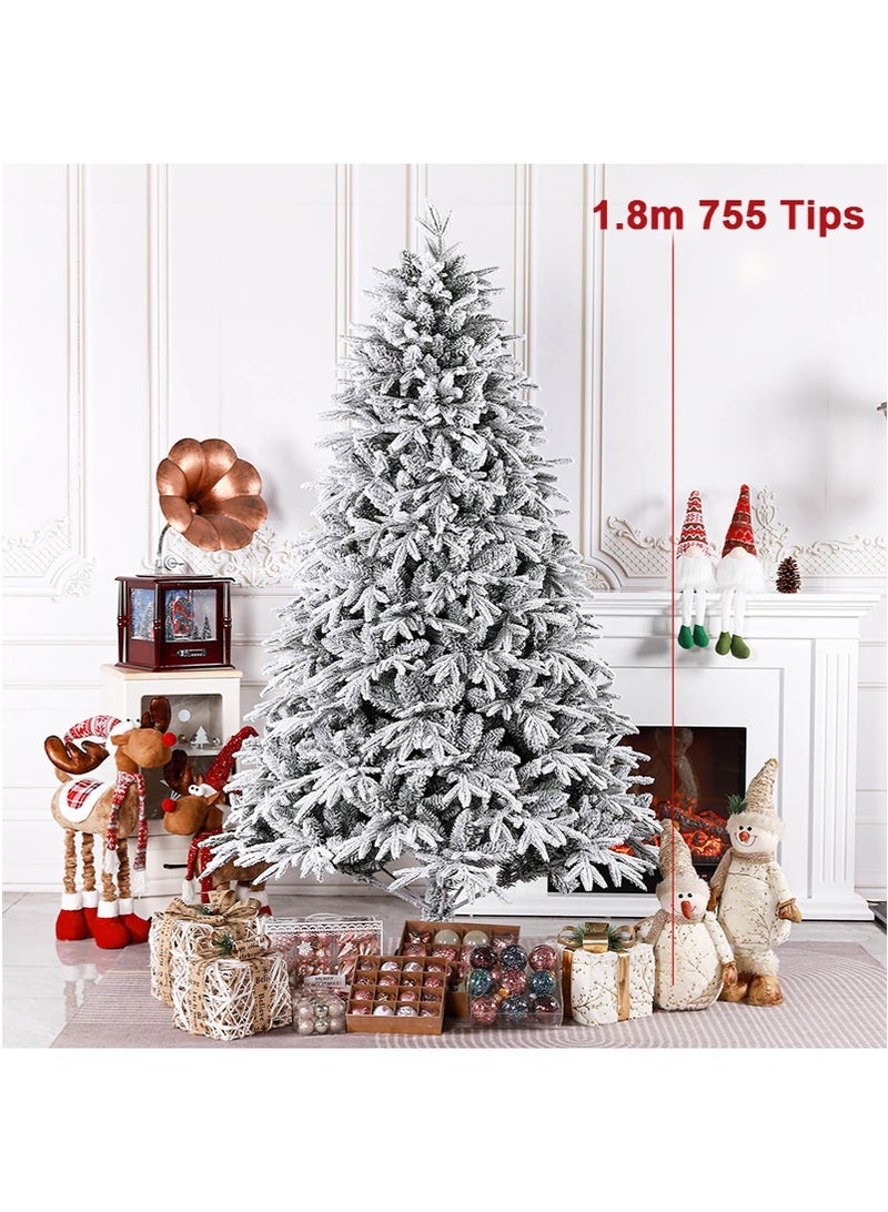 TAPIT 1.8m 755-Tip Artificial Snowy Christmas Tree, PE+PVC White Flocked Xmas Tree, Festive Home Mall Snowy Landscape Decorative Tree (HX-21) - Image 2