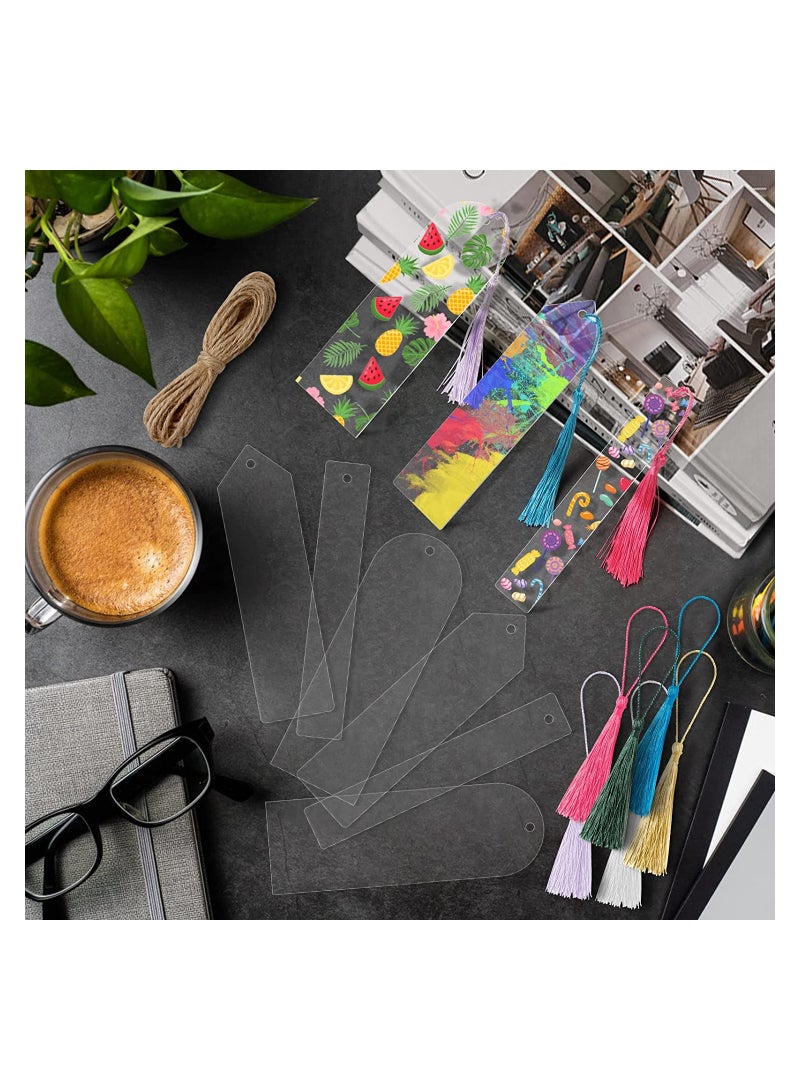 Excefore Acrylic Bookmarks Blanks Bulk, 30 Pieces Clear Bookmark Clear Plastic Set for DIY Projects and Present Tag (3 Shape of Bookmarks and 6 Color Tassels) - Image 5
