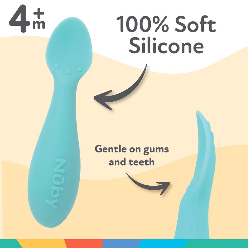 Nuby Silicone Mini Spoons - (2-Pack) Baby-Led Weaning Spoons for Babies - 4+ Months - Aqua - Image 3