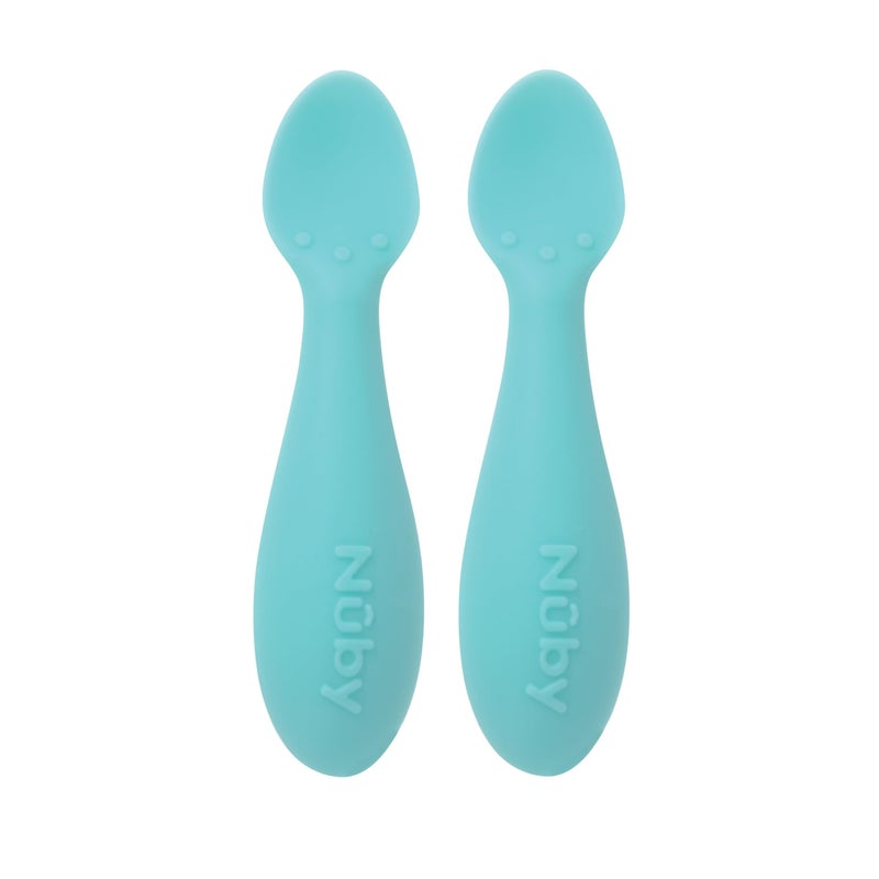 Nuby Silicone Mini Spoons - (2-Pack) Baby-Led Weaning Spoons for Babies - 4+ Months - Aqua - Image 1