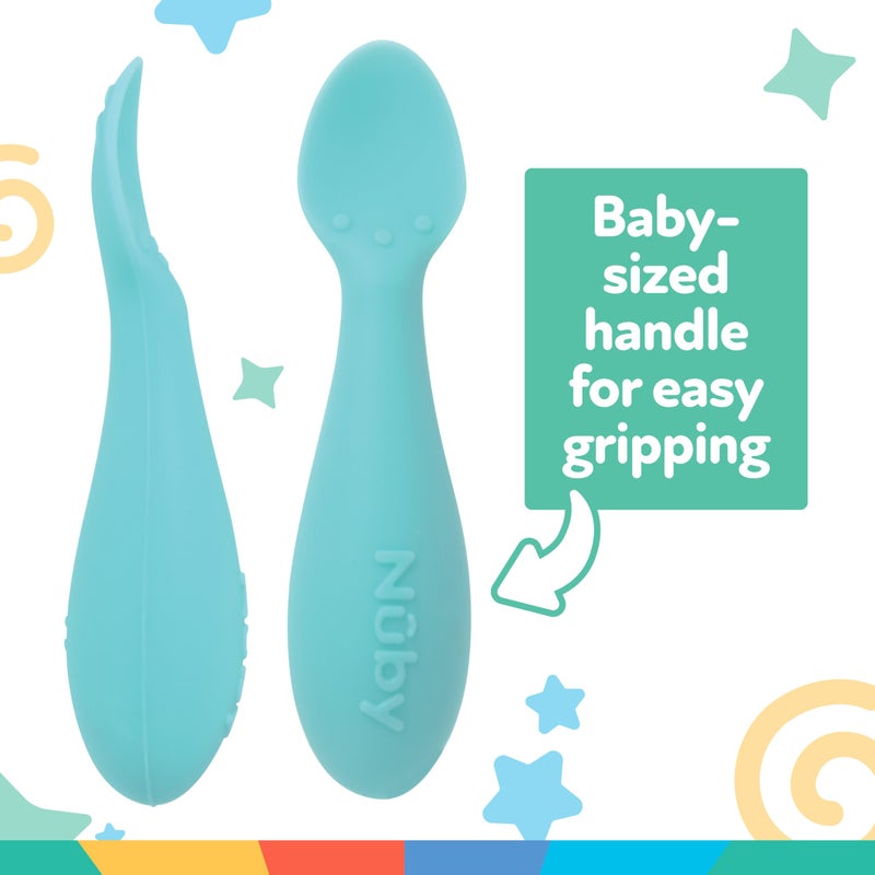 Nuby Silicone Mini Spoons - (2-Pack) Baby-Led Weaning Spoons for Babies - 4+ Months - Aqua - Image 2