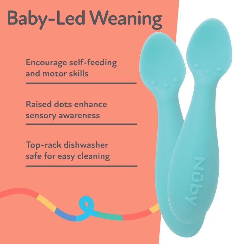 Nuby Silicone Mini Spoons - (2-Pack) Baby-Led Weaning Spoons for Babies - 4+ Months - Aqua - Image 4