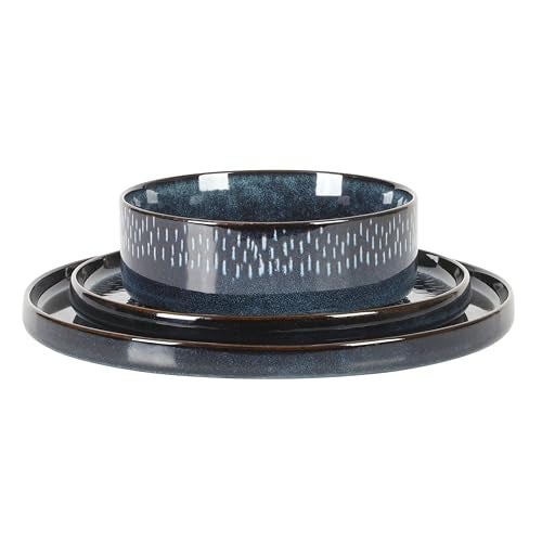 Gibson Elite 12 Piece Matisse Moderna Stoneware Reactive Glaze Plates and Bowls Dishes Dinnerware Set - Cobalt Blue - Image 5