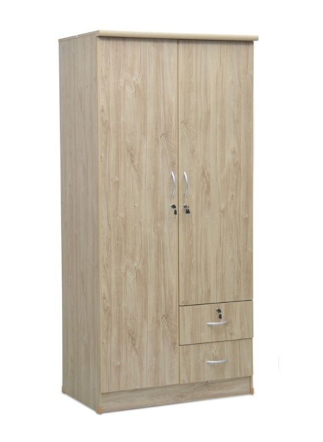 KARNAK Karnak 2 Door Wooden Wardrobe,Solid Wood Wardrobe With Lockable Drawers Perfect Modern Stylish Heavy Duty Color (Light Oak)  - Image 1