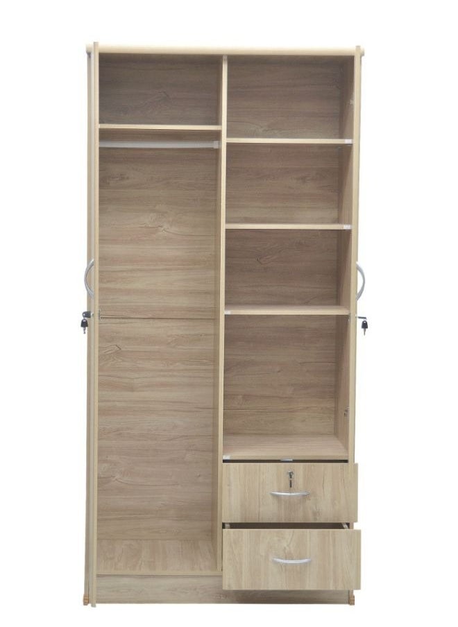 KARNAK Karnak 2 Door Wooden Wardrobe,Solid Wood Wardrobe With Lockable Drawers Perfect Modern Stylish Heavy Duty Color (Light Oak)  - Image 3