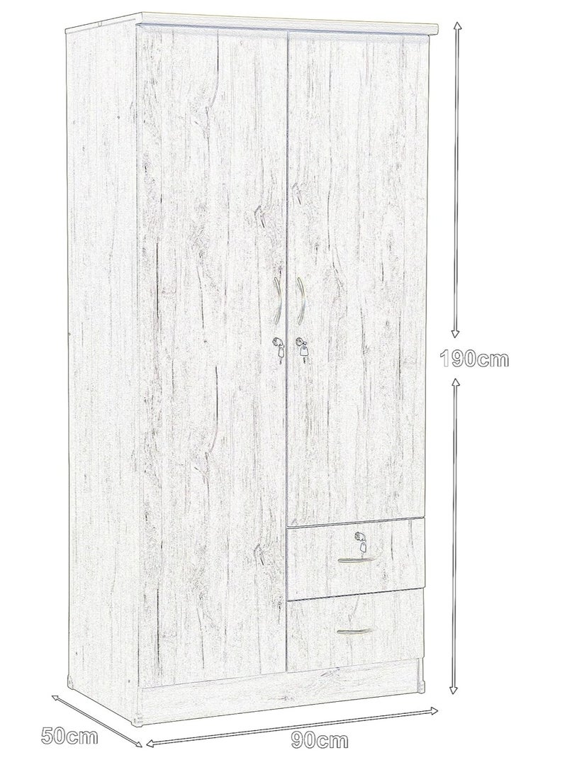 KARNAK Karnak 2 Door Wooden Wardrobe,Solid Wood Wardrobe With Lockable Drawers Perfect Modern Stylish Heavy Duty Color (Light Oak)  - Image 5