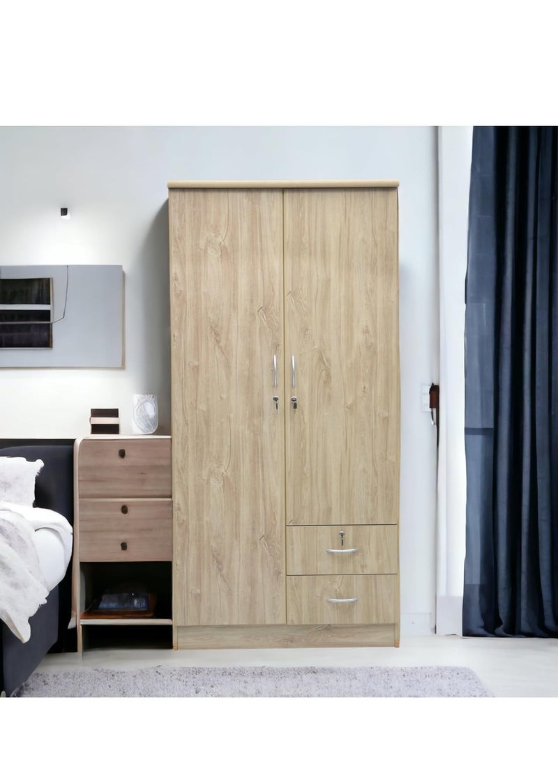 KARNAK Karnak 2 Door Wooden Wardrobe,Solid Wood Wardrobe With Lockable Drawers Perfect Modern Stylish Heavy Duty Color (Light Oak)  - Image 4