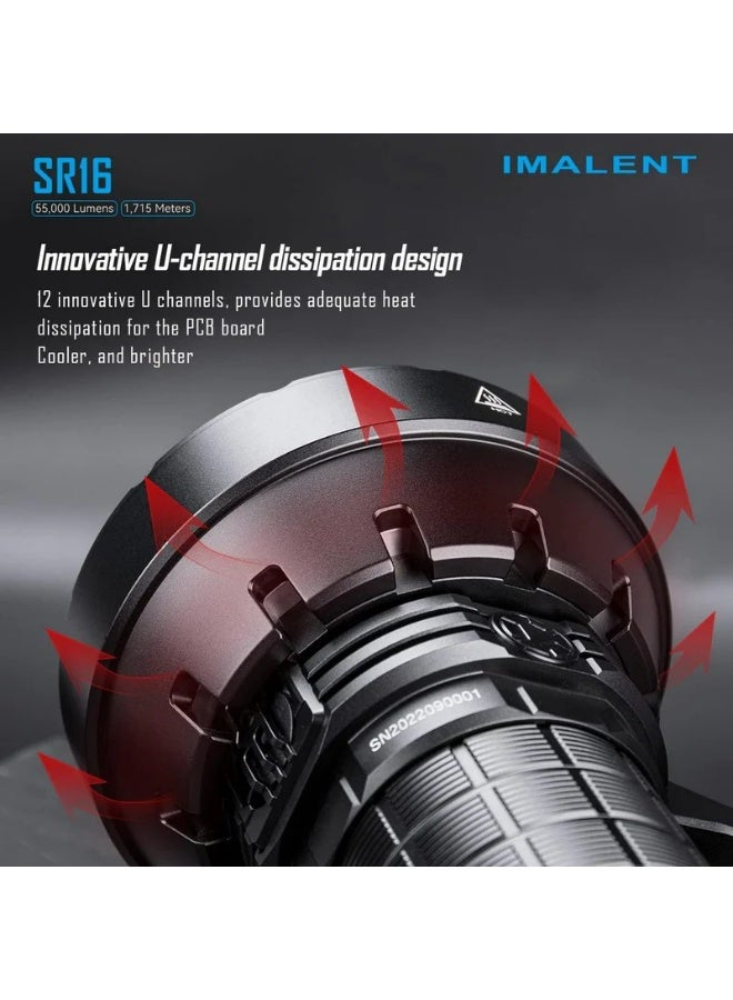 IMALENT SR16 55000 Lumens Rechargeable Flashlight, Ultra Bright LED Searchlight with 1715m Beam Distance, High Power Tactical Torch with Multiple Modes for Outdoor, Camping, Emergency - Image 4