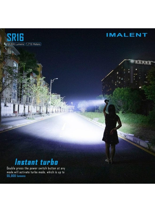 IMALENT SR16 55000 Lumens Rechargeable Flashlight, Ultra Bright LED Searchlight with 1715m Beam Distance, High Power Tactical Torch with Multiple Modes for Outdoor, Camping, Emergency - Image 3