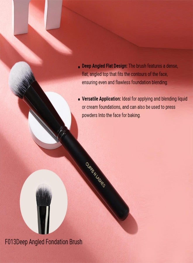 Cuffs N Lashes F013 Deep Angled Foundation Brush | High Performance Makeup Brush with Ultra-Soft Bristles | Handmade in India | Cruelty-Free | Professional Liquid Cream Foundation Blending Tool - Image 2