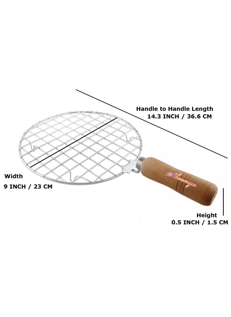 IVAAN IVAAN Shourya Trading Round Stainless Steel Wire Roaster with Wooden Handle with Roasting Net PapadRoti Jali Length 14 Height 08 Width9 Inch  - Image 2