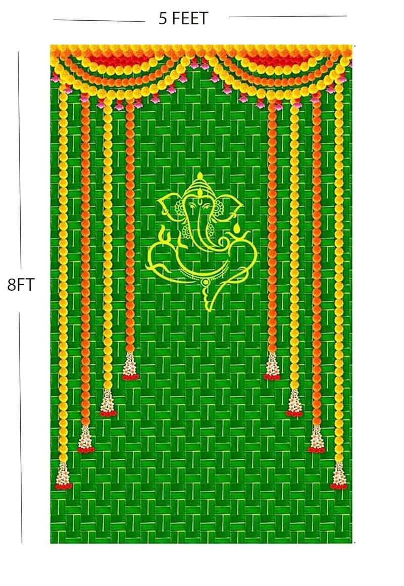 Bague Back Drop for Photography Backdrop Cloth for Pooja Decoration Traditional Pooja Wedding Ceremany Engagement Functions 5X8 Size, Green - Image 1