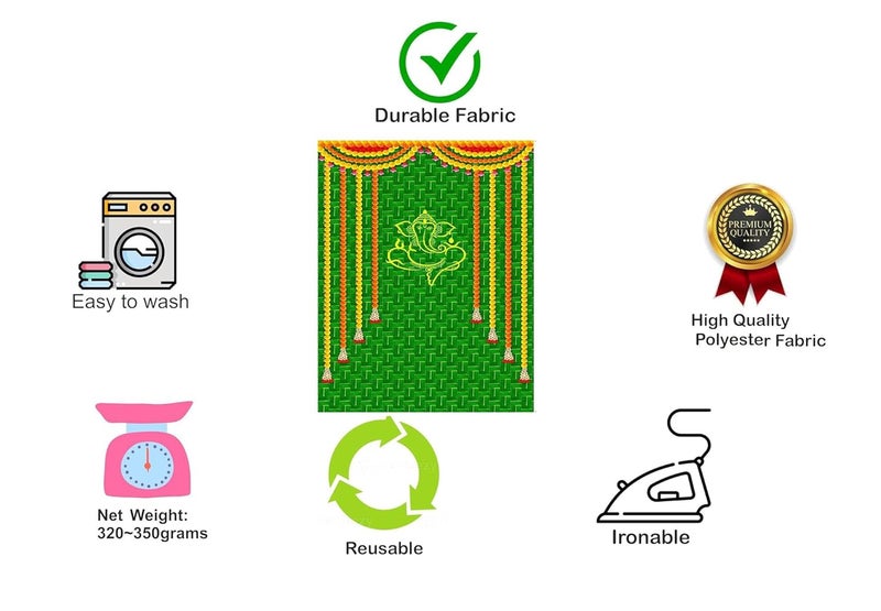Bague Back Drop for Photography Backdrop Cloth for Pooja Decoration Traditional Pooja Wedding Ceremany Engagement Functions 5X8 Size, Green - Image 2