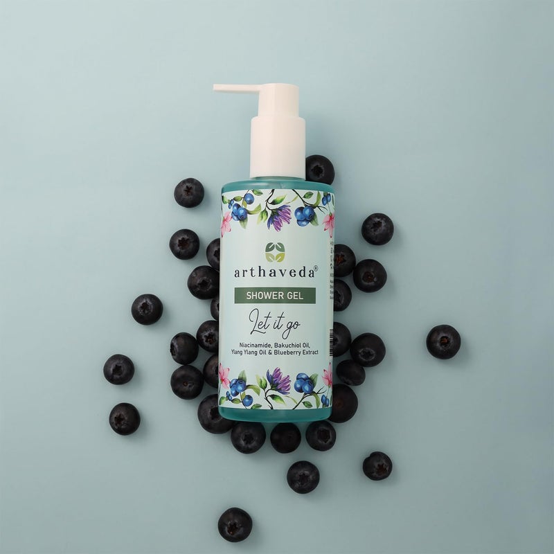 Arthaveda Shower Gel Let it Go Infused with Niacinamide Bakuchiol oil Ylang ylang oil and Blueberry Extract Paraben SLS Free 330 ml - Image 3