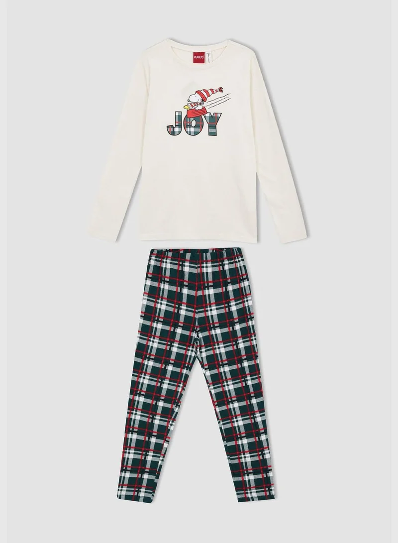 DeFacto Long Sleeve New Year Themed Snoopy Printed Pyjama Set
