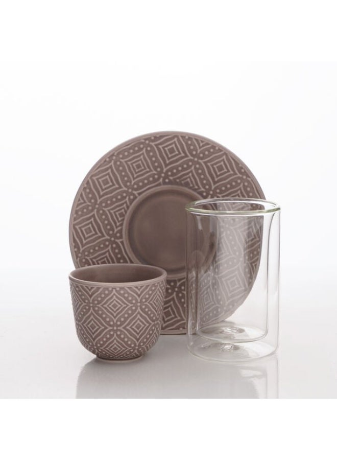 Dallaty Brown Porcelain And Glass Tea And Coffee Cups Set 18 Pcs - Image 1