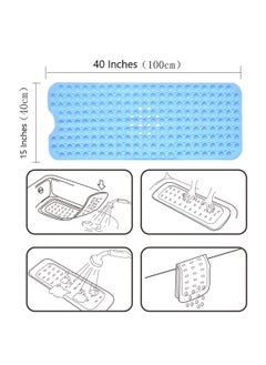 Mishrit Mishrit silicone Extra Long Non-Slip Bath Mat with Drain Holes and Suction Cups (40 x16 Inch ) for Bathroom with Machine Washable  - Image 3