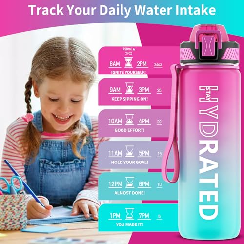 QLUR Water Bottle with Straw, 27oz Motivational Water Bottles with Time Marker to Drink, Tritan BPA Free, 750ml Sports Water Bottle with Carry Strap LeakProof for School Fitness Outdoor (1Pack) - Image 5