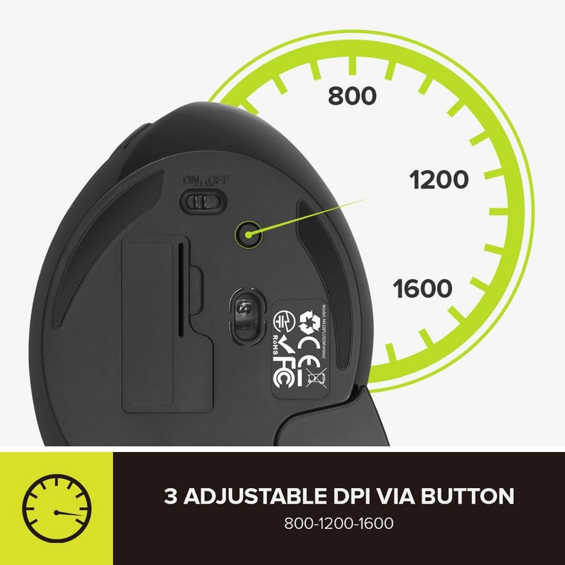 DeLUX Wireless Ergonomic Vertical Mouse - 2.4G with USB Receiver, Silent Clicks, 1600 DPI, 6 Buttons, Removable Wrist Rest, for Laptop PC (M618Plus Wireless-Black) - Image 4