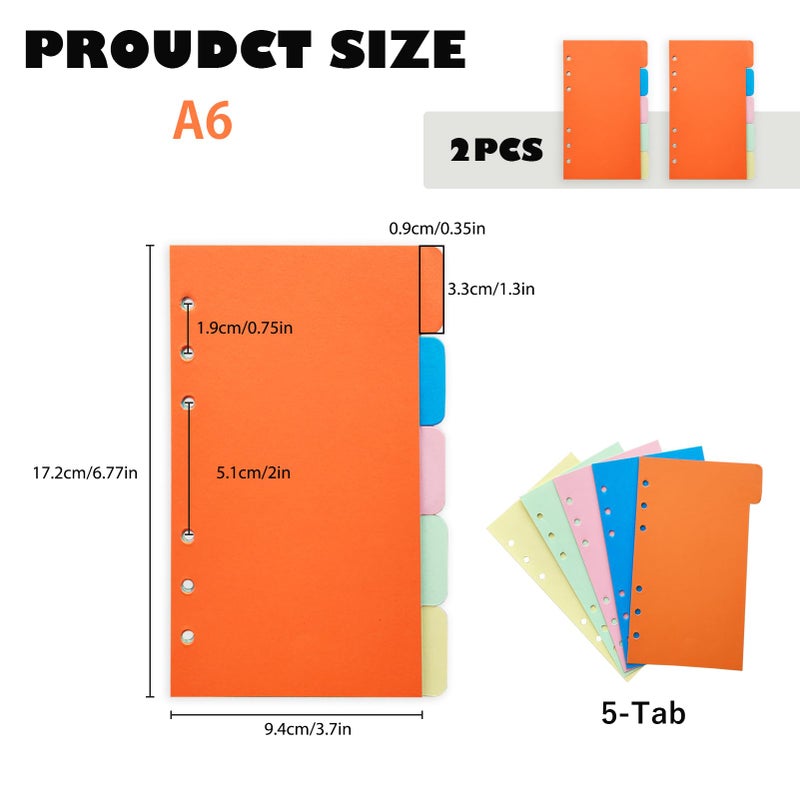 DY.2ten Binder Dividers for 6-Holes Ring Binder, 1/5 Cut Tabs, A6 Size, Sturdy Paper Dividers with 5 Tabs for School Office Home, 2 Sets, 10 Dividers - Image 2
