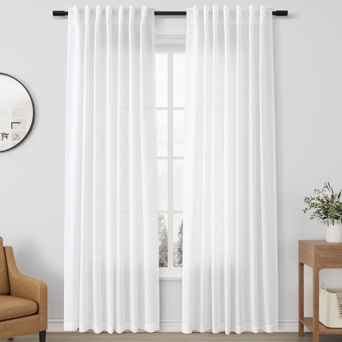 WHITE LINEN CURTAINS 84 INCHES 2 PANEL SET LONG BACK TAB ROD POCKET LIGHT FILTERING SEMI SHEER CURTAINS FOR LIVING ROOM PRIVACY AESTHETIC MODERN ELEGANT BOHO DECOR COTTON TEXTURED WINDOW DRAPES