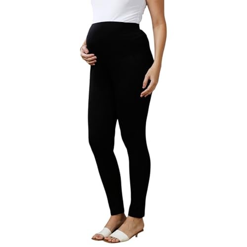 MomToBe Women's Cotton Maternity Classic High Rise Leggings/Pregnancy Bottoms for Pre and Post Pregnancy (Black, XX-Large) - Image 1