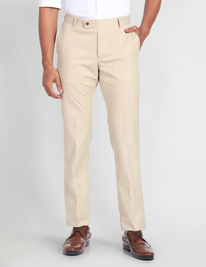 Arrow Men Regular fit Polyester SolidMid-Rise waistTrousers(ARADOTR3223_Beige_30) - Image 2