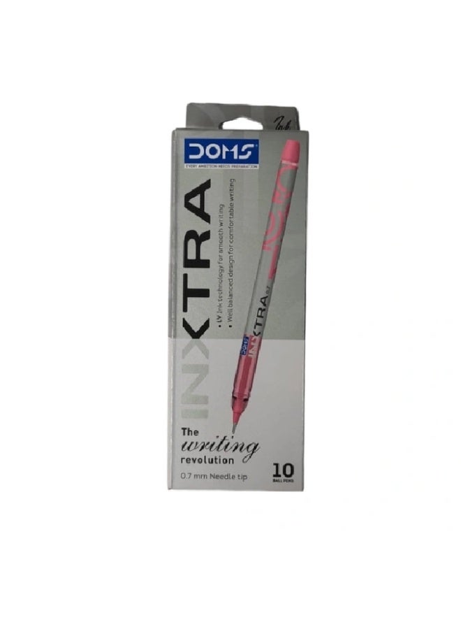 دومس أقلام حبر جاف دومز إن إكسترا 0.7 مم | مقبض ناعم لكتابة مريحة وسلسة | تحتوي على 10 أقلام | أحمر - Image 1