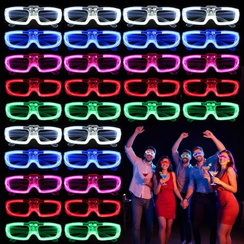 FathiSooc 28 Packs LED Glasses 5 neon color 3 Light Modes Glow Sticks Light Up GlassesGlow In The Dark Party Supplies Favors for Kids Adults Flashing toy fit Valentines Day Easter Christmas Halloween Birthday - Image 1