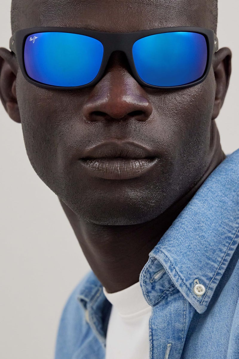MAUI JIM نظارات شمسية بولارية للرجال والنساء من ماوي جيم بيهائي، مطاط أسود غير لامع/هاواي زرقاء، كبيرة - Image 3