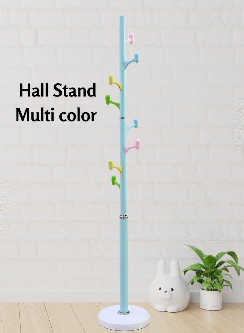 AFT Arfan Coat Rack Freestanding Clothing Hanger Home Racks, Metal Coat Stand with 8 Multi color Hooks, Easy Assembly in Entryway, Bedroom, hallway for Hat, bags, clothes, Umbrella etc. (Blue)  - Image 1