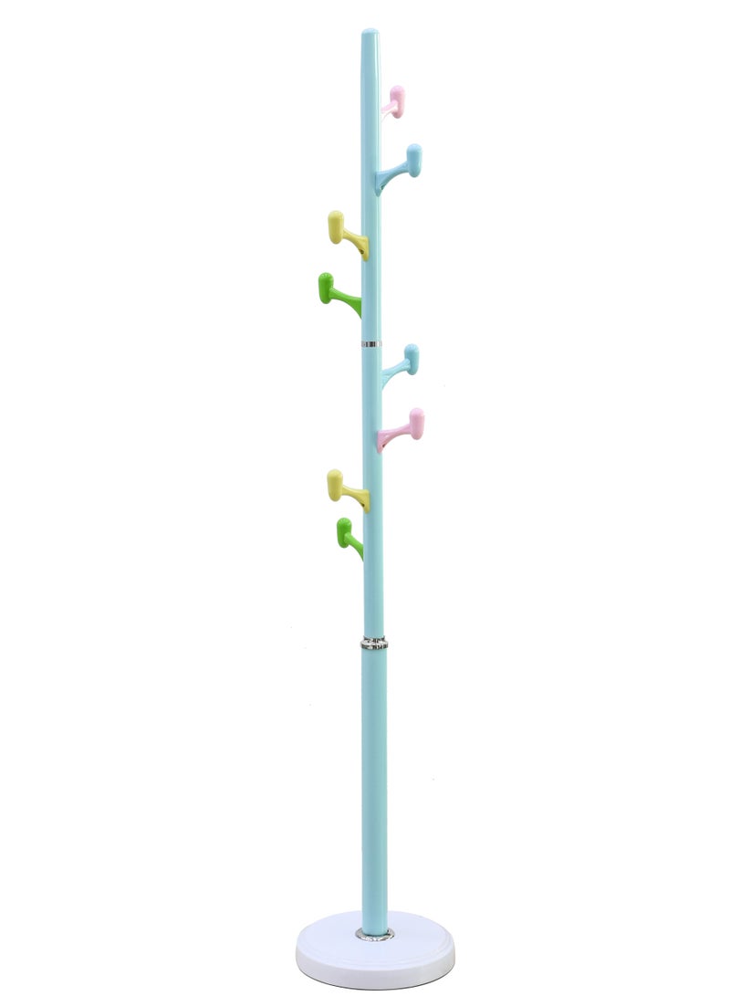 AFT Arfan Coat Rack Freestanding Clothing Hanger Home Racks, Metal Coat Stand with 8 Multi color Hooks, Easy Assembly in Entryway, Bedroom, hallway for Hat, bags, clothes, Umbrella etc. (Blue)  - Image 2