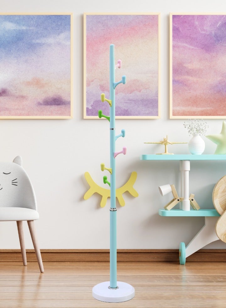 AFT Arfan Coat Rack Freestanding Clothing Hanger Home Racks, Metal Coat Stand with 8 Multi color Hooks, Easy Assembly in Entryway, Bedroom, hallway for Hat, bags, clothes, Umbrella etc. (Blue)  - Image 5