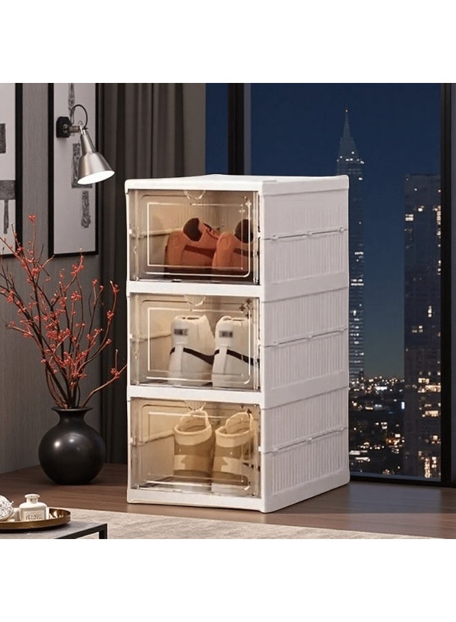 سوق التفاح الذهبي منظم أحذية شفاف بتصميم 6 طبقات مع فرشاة تنظيف الأحذية، صناديق أحذية قابلة للتكديس وقابلة للطي، رف أحذية شفاف بدون تركيب – خزانة أحذية محمولة للمنزل والخزانة والمدخل - Image 4