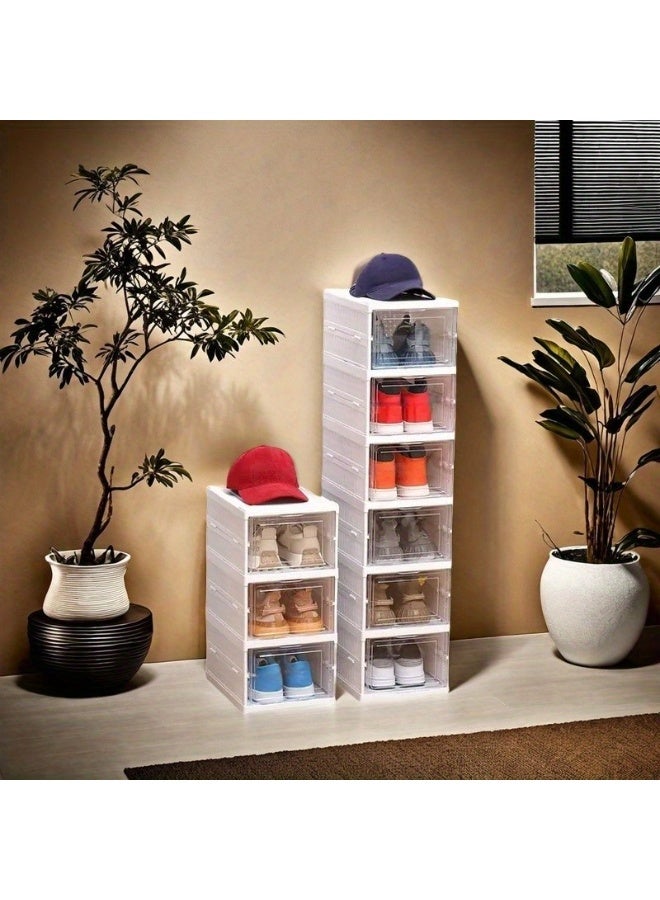 Golden Apple Market 6-Tier Clear Stackable Shoe Boxes, Foldable Transparent Shoe Storage Organizer with Cleaning Brush, Portable Installation-Free Shoe Cabinet for Home & Closet - Image 5