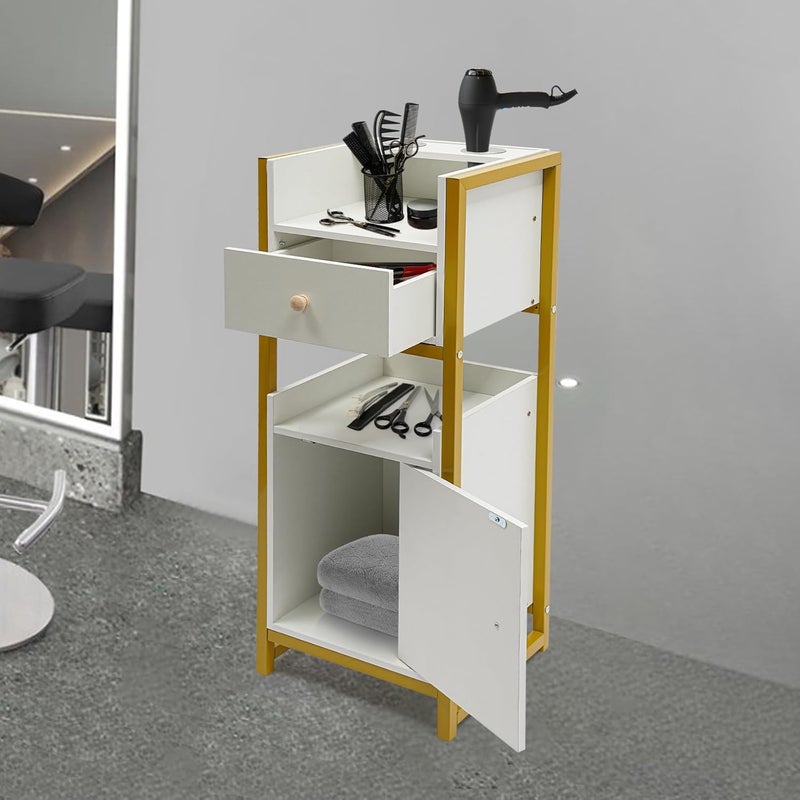 Multifunctional Beauty Salon Storage Rack, Large Capacity Storage Countertop Cosmetic Organizer, Tool Cabinet, 22 lb. Load Capacity, Barber Station with Drawers and Hair Dryer Racks (Gold) - Image 5
