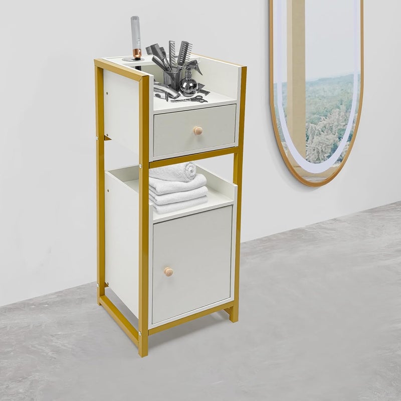 Multifunctional Beauty Salon Storage Rack, Large Capacity Storage Countertop Cosmetic Organizer, Tool Cabinet, 22 lb. Load Capacity, Barber Station with Drawers and Hair Dryer Racks (Gold) - Image 2
