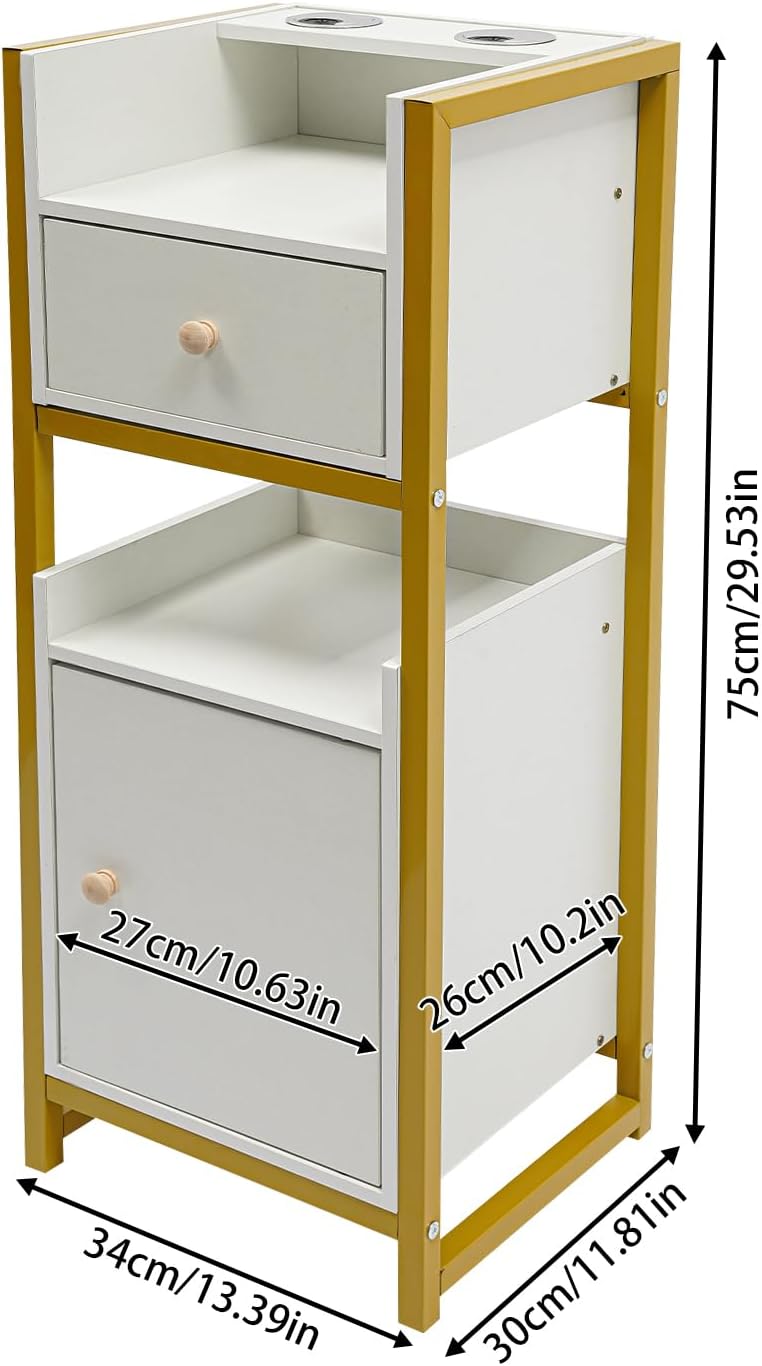 Multifunctional Beauty Salon Storage Rack, Large Capacity Storage Countertop Cosmetic Organizer, Tool Cabinet, 22 lb. Load Capacity, Barber Station with Drawers and Hair Dryer Racks (Gold) - Image 3