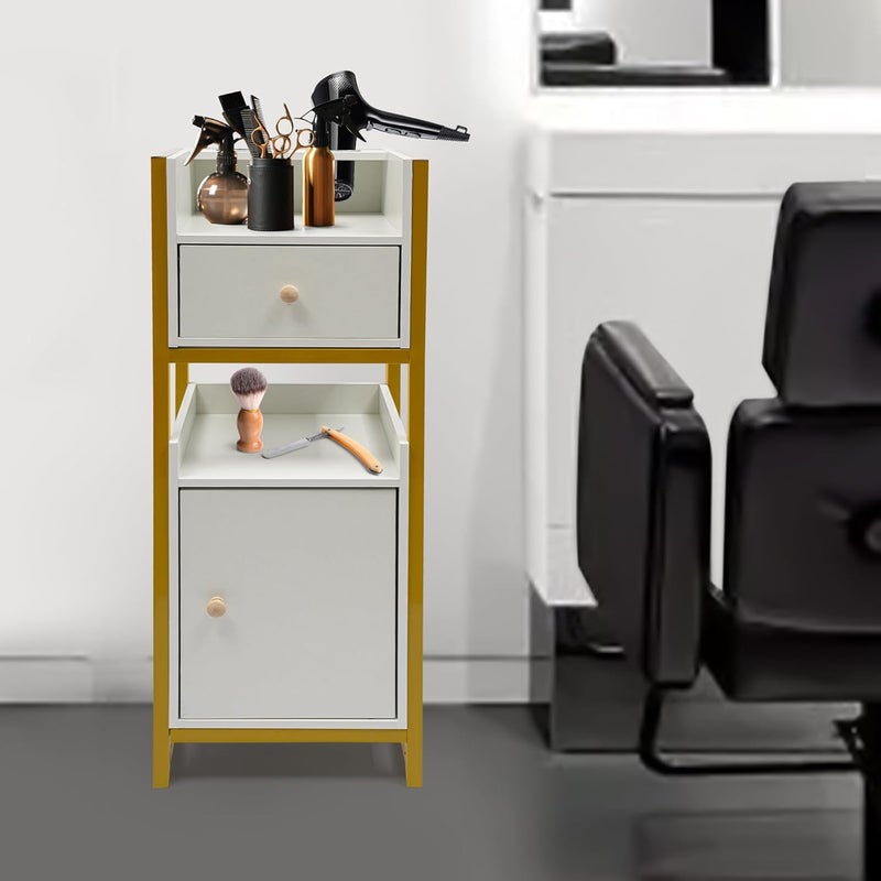 Multifunctional Beauty Salon Storage Rack, Large Capacity Storage Countertop Cosmetic Organizer, Tool Cabinet, 22 lb. Load Capacity, Barber Station with Drawers and Hair Dryer Racks (Gold) - Image 4