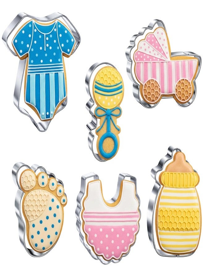ElevateTech Baby Shower Cookie Cutters, 6 Pcs Baby Carriage, Onesie, Bib, Bottle, Rattle, Foot Biscuit Cutters Fondant Molds Stainless Steel Cookie Cutter for Baby-Shower Birthday Party - Image 1