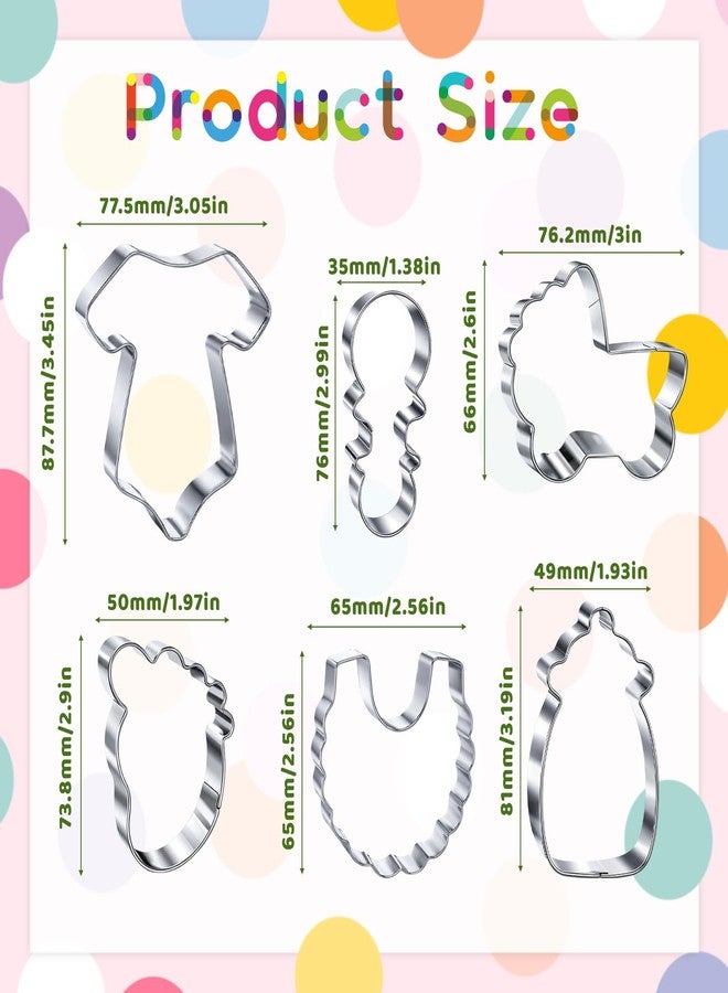 ElevateTech Baby Shower Cookie Cutters, 6 Pcs Baby Carriage, Onesie, Bib, Bottle, Rattle, Foot Biscuit Cutters Fondant Molds Stainless Steel Cookie Cutter for Baby-Shower Birthday Party - Image 2