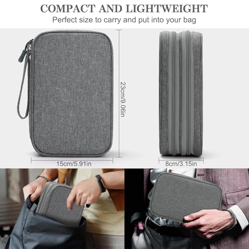 FYY Electronic Organizer, Large Travel Cable Organizer Bag Pouch Electronic Accessories Carry Case Portable Waterproof Double Layers All-in-One Storage Bag for Cable, Cord, Charger, Phone, Dark Grey - Image 2