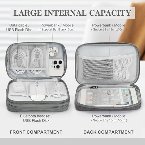 FYY Electronic Organizer, Large Travel Cable Organizer Bag Pouch Electronic Accessories Carry Case Portable Waterproof Double Layers All-in-One Storage Bag for Cable, Cord, Charger, Phone, Dark Grey - Image 3