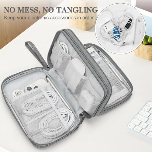 FYY Electronic Organizer, Large Travel Cable Organizer Bag Pouch Electronic Accessories Carry Case Portable Waterproof Double Layers All-in-One Storage Bag for Cable, Cord, Charger, Phone, Dark Grey - Image 5