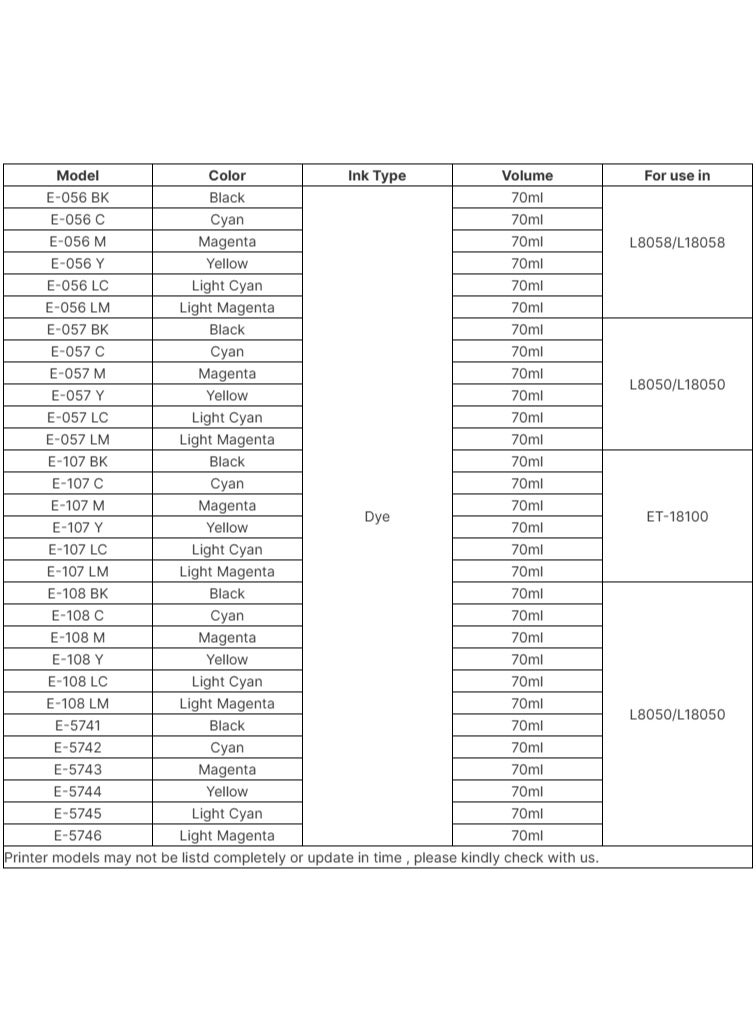 NexNova 108 6-Color Compatible Ink Set for Epson L8050 L18050 70 ml Multipack - Image 2