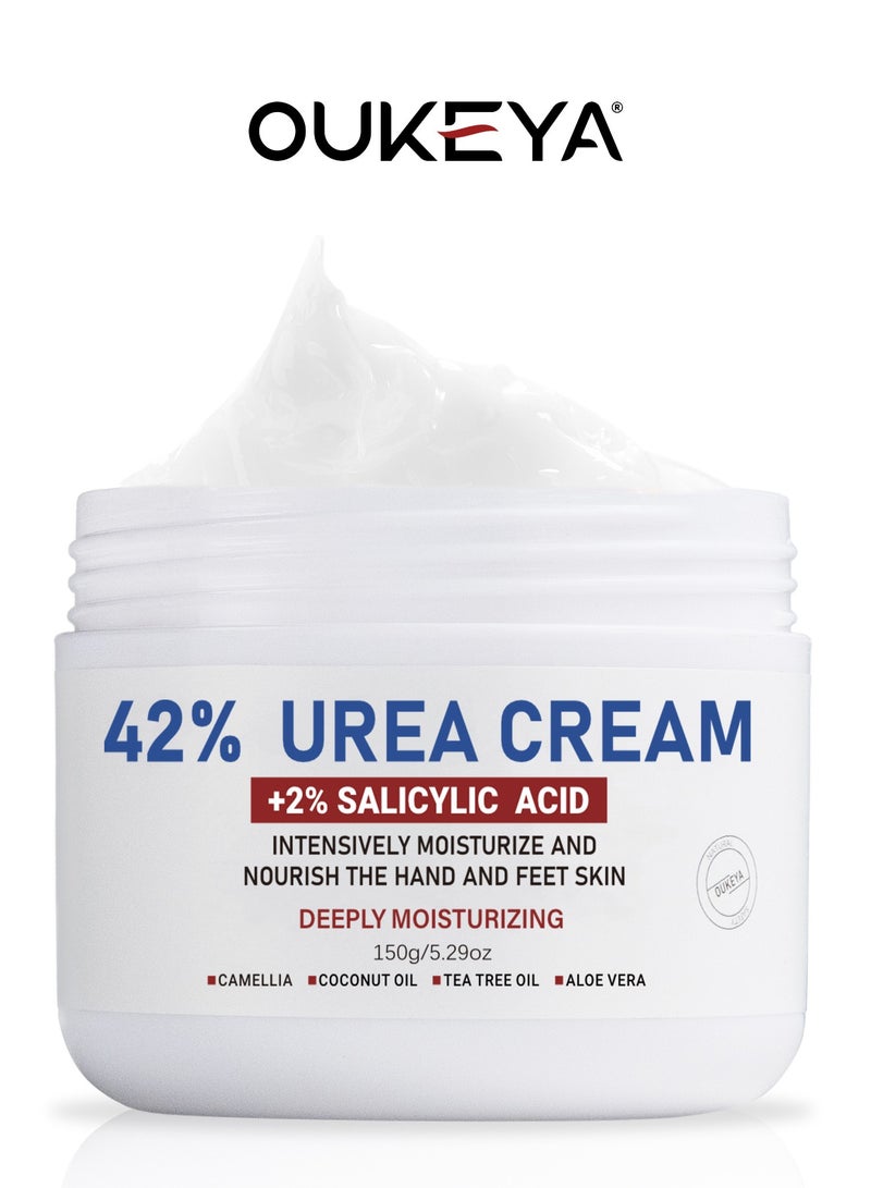 OUKEYA Urea Cream with Salicylic Acid Foot Cream -Intensive Moisturizing for Extremely Dry Skin on Hands, Feet and Elbows, Urea Lotion for Feet Maximum Strength 150g  - Image 1