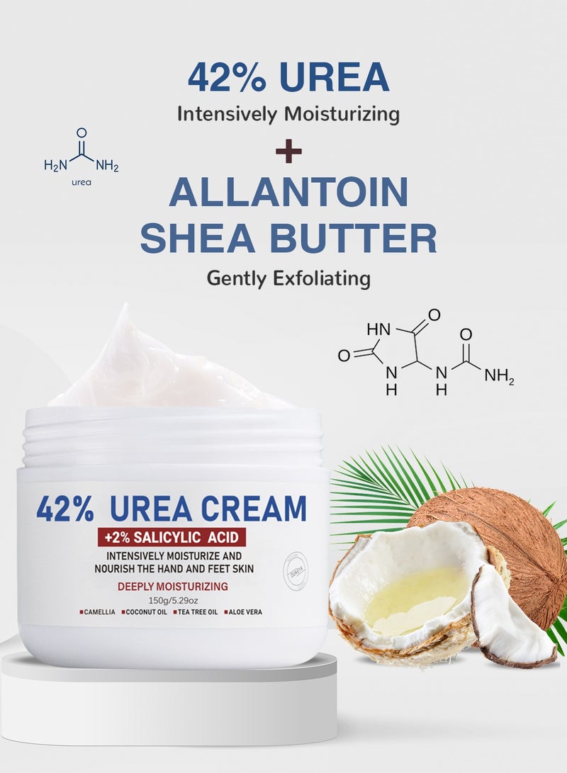 OUKEYA Urea Cream with Salicylic Acid Foot Cream -Intensive Moisturizing for Extremely Dry Skin on Hands, Feet and Elbows, Urea Lotion for Feet Maximum Strength 150g  - Image 4